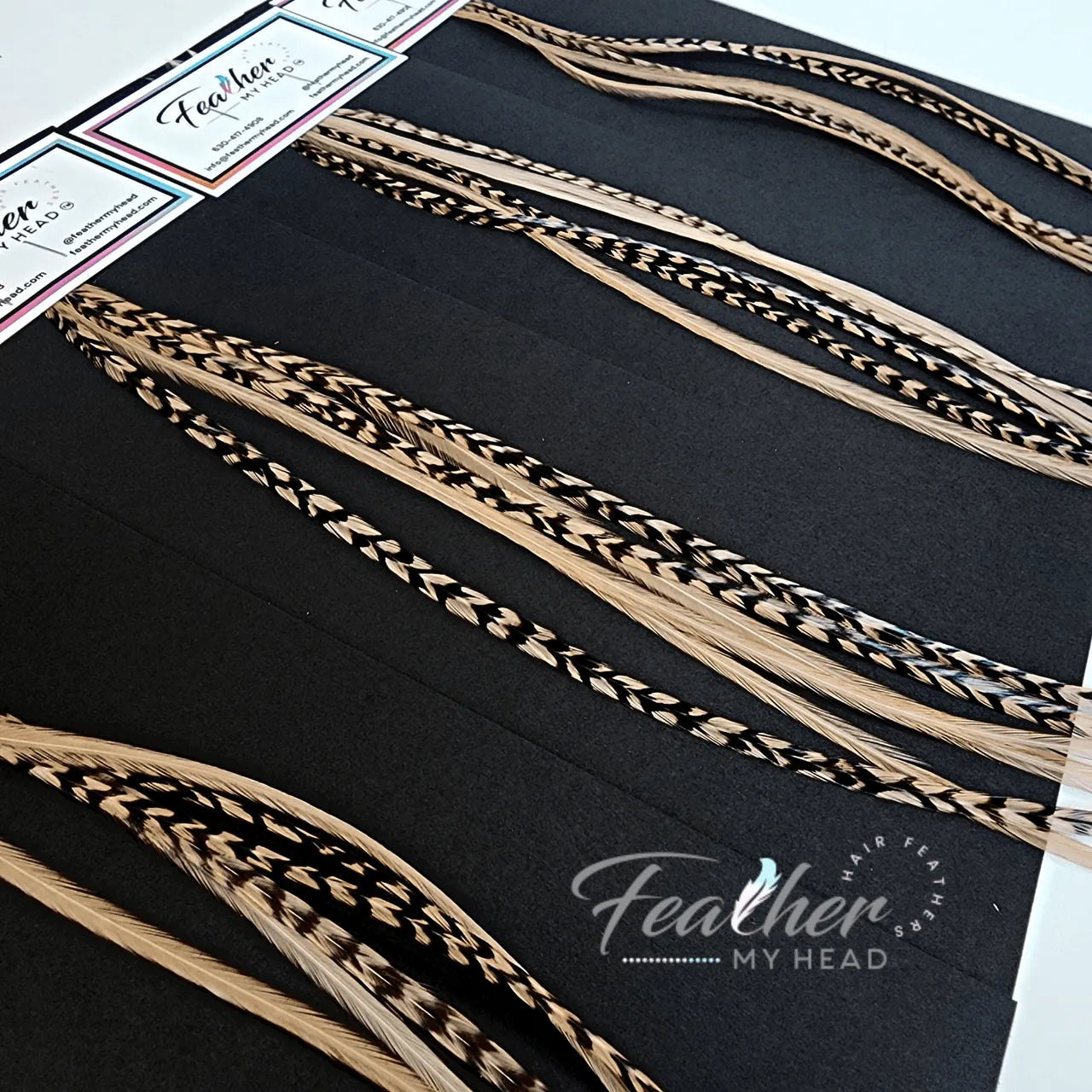 Fawn Feather Hair Extension Kit. Beige Brown Feather Hair extensions with a pink undertone. Hair Feathers By Feather My Head in long lengths.