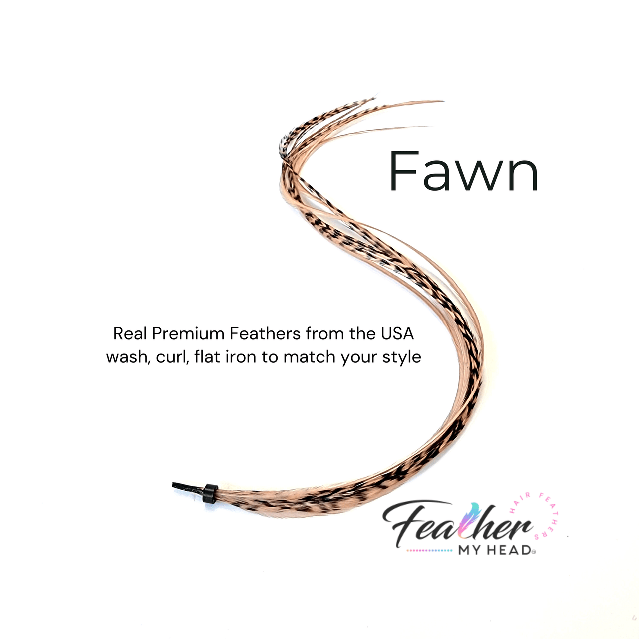 Fawn Feather Hair Extension Kit. Beige Brown Feather Hair extensions with a pink undertone. Hair Feathers By Feather My Head in long lengths.