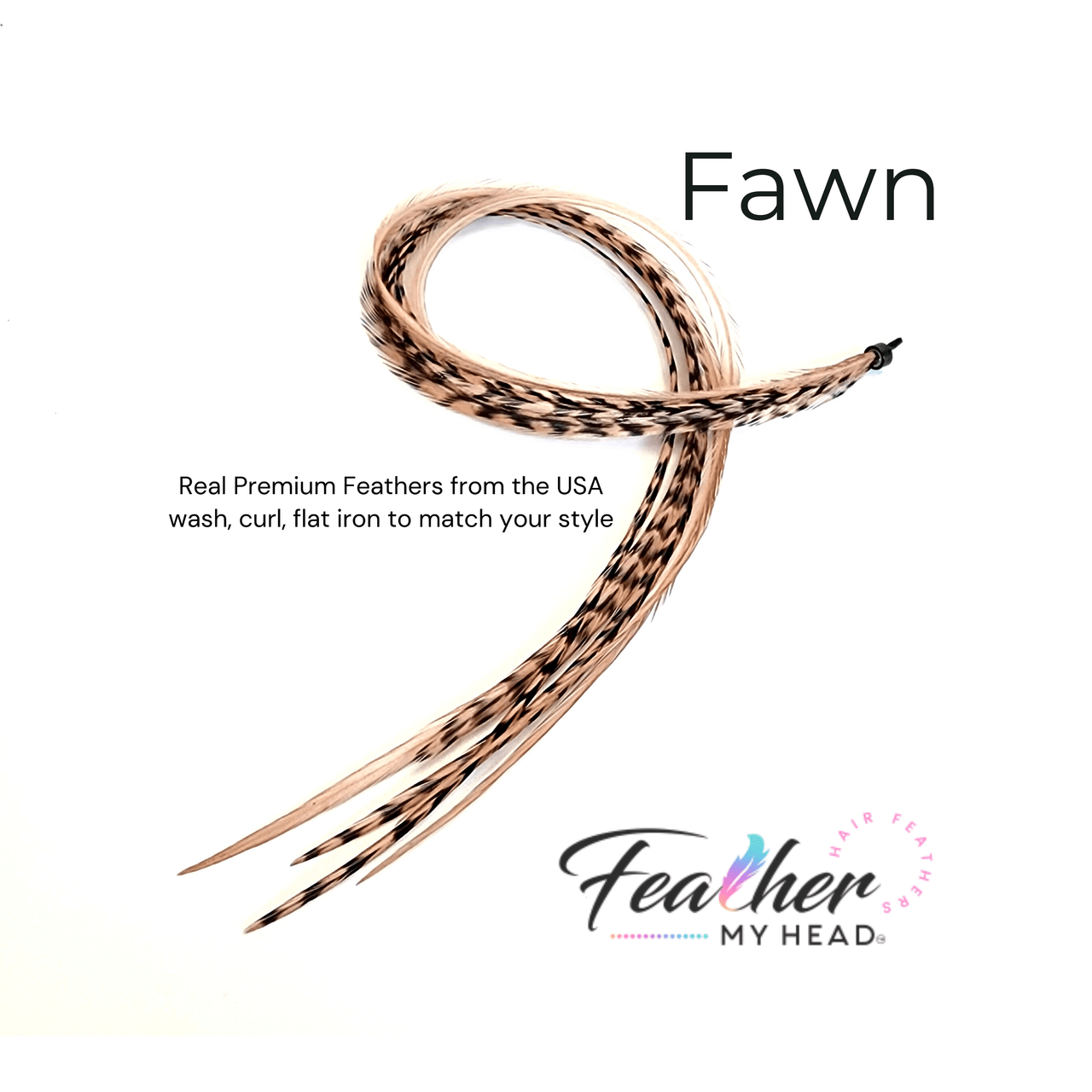 Fawn Feather Hair Extension Kit. Beige Brown Feather Hair extensions with a pink undertone. Hair Feathers By Feather My Head in long lengths.