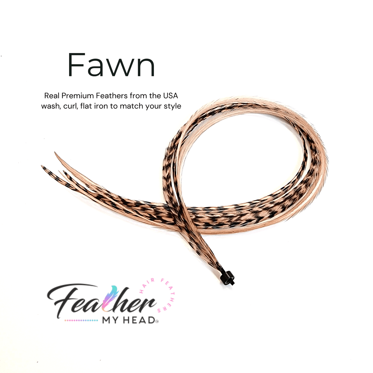 Fawn Feather Hair Extension Kit. Beige Brown Feather Hair extensions with a pink undertone. Hair Feathers By Feather My Head in long lengths.