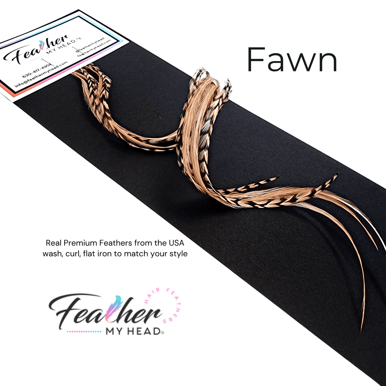 Fawn Feather Hair Extension Kit. Beige Brown Feather Hair extensions with a pink undertone. Hair Feathers By Feather My Head in long lengths.