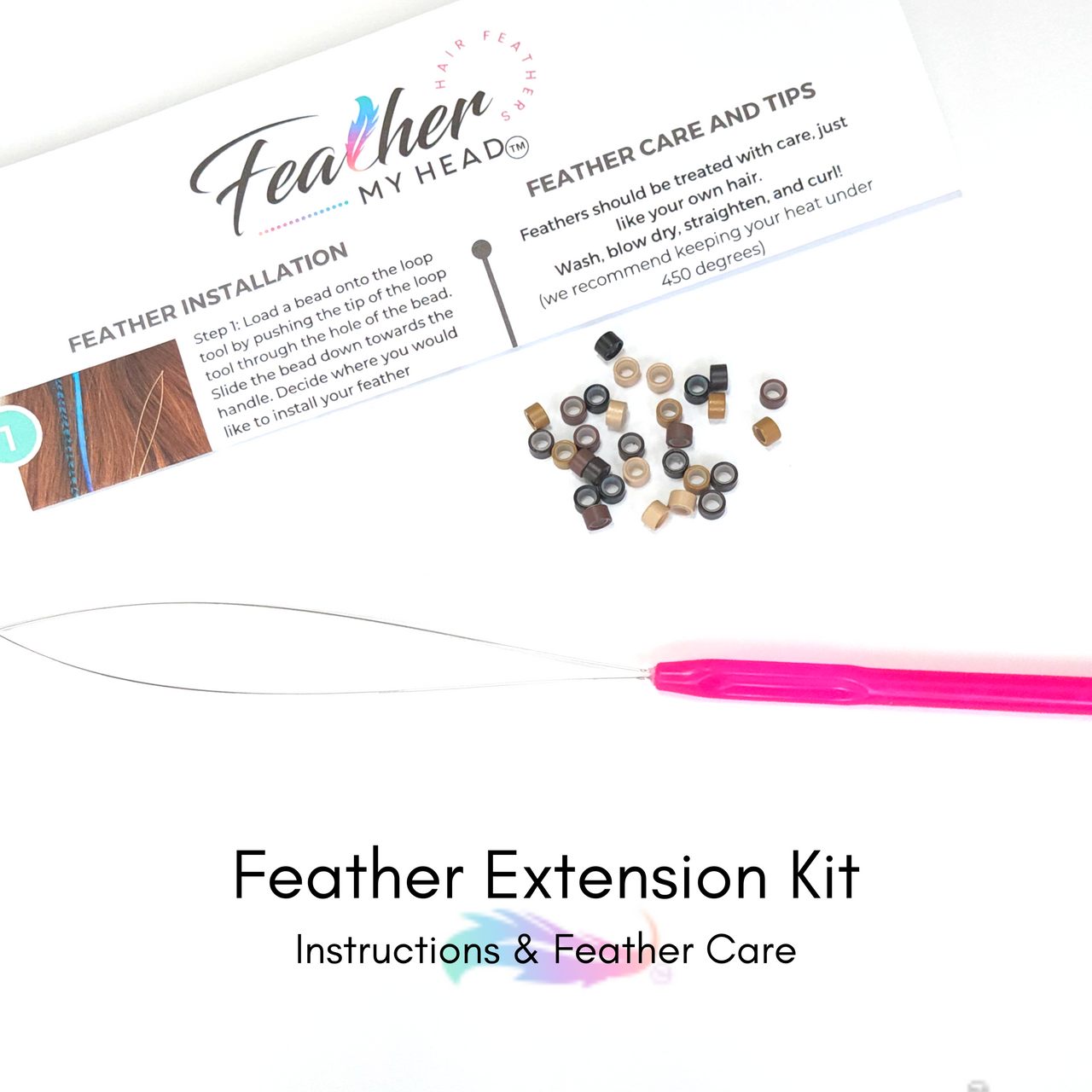 Feather Extension Kit, Instructions, Hair Loop / Threader For Installing Micro Beads, Micro Beads
