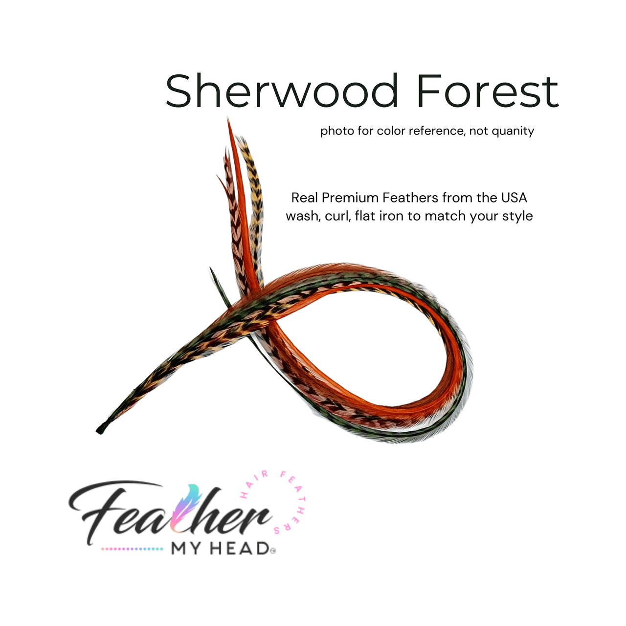 Sherwood Forest Feather Hair Extensions . Mix of Red,  Brown, Butterscotch Green and Orange Feathers. Long Lengths and Hair Feather Kit Available