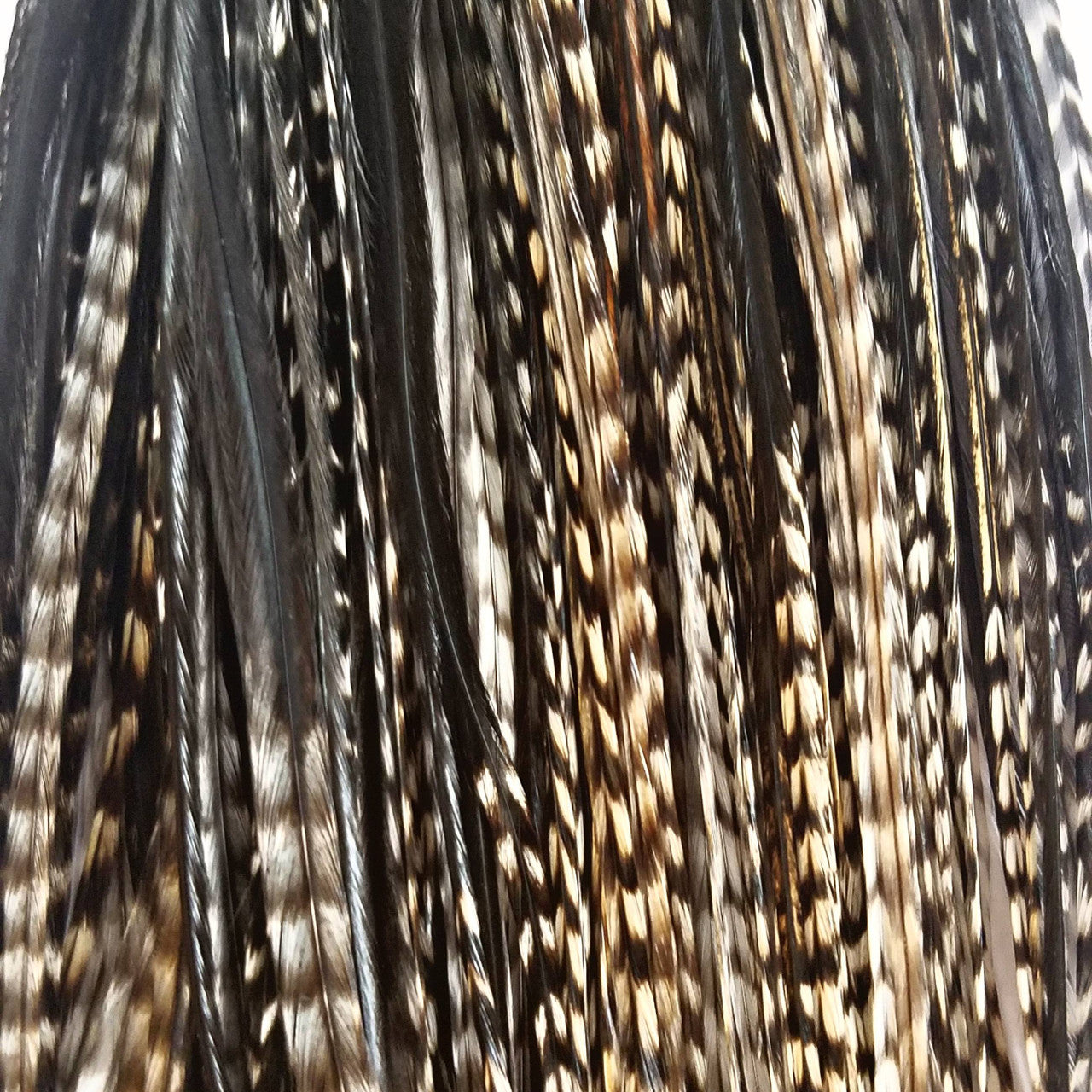 Black Variant Hair Feathers are natural feathers that will widely vary in color and markings on each feather. No two feathers will be the same. This color is used often in our natural mix collections. Color pairs well with other natural feathers for a soft natural look.