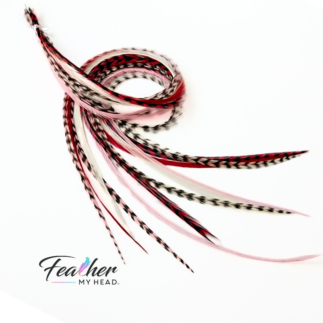 Playful and romantic, our Hugs & Kisses Hair Feathers blend passionate reds, soft pinks, and delicate whites for a flirty, charming look. Inspired by the warmth of love and the magic of Valentine’s Day