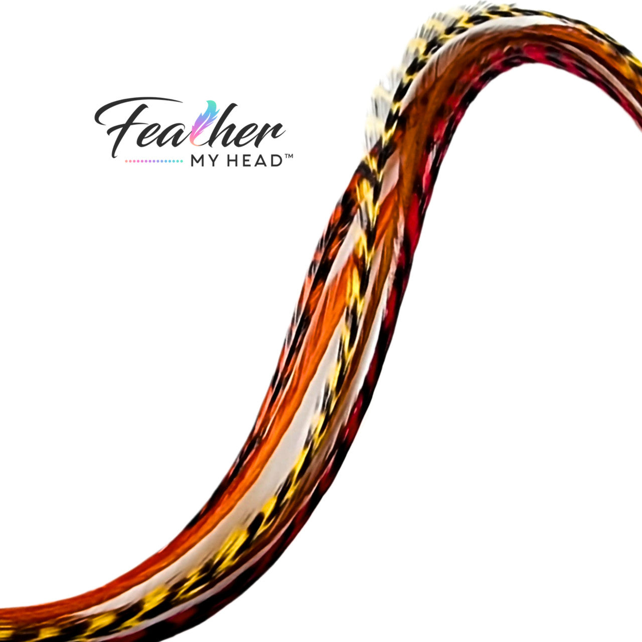 Feather Hair Extension Kit by Feather My Head. Mix of brown, butterscotch yellow, orange and red feathers. Real hair feathers in long lengths.