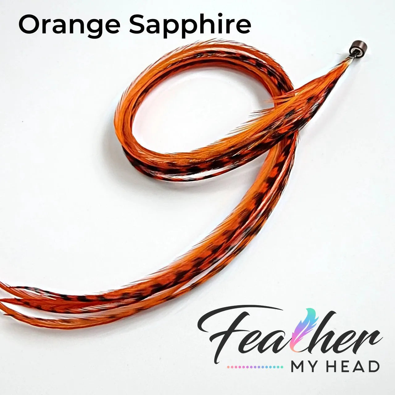 Feather My Head hair feathers dyed a sapphire orange color