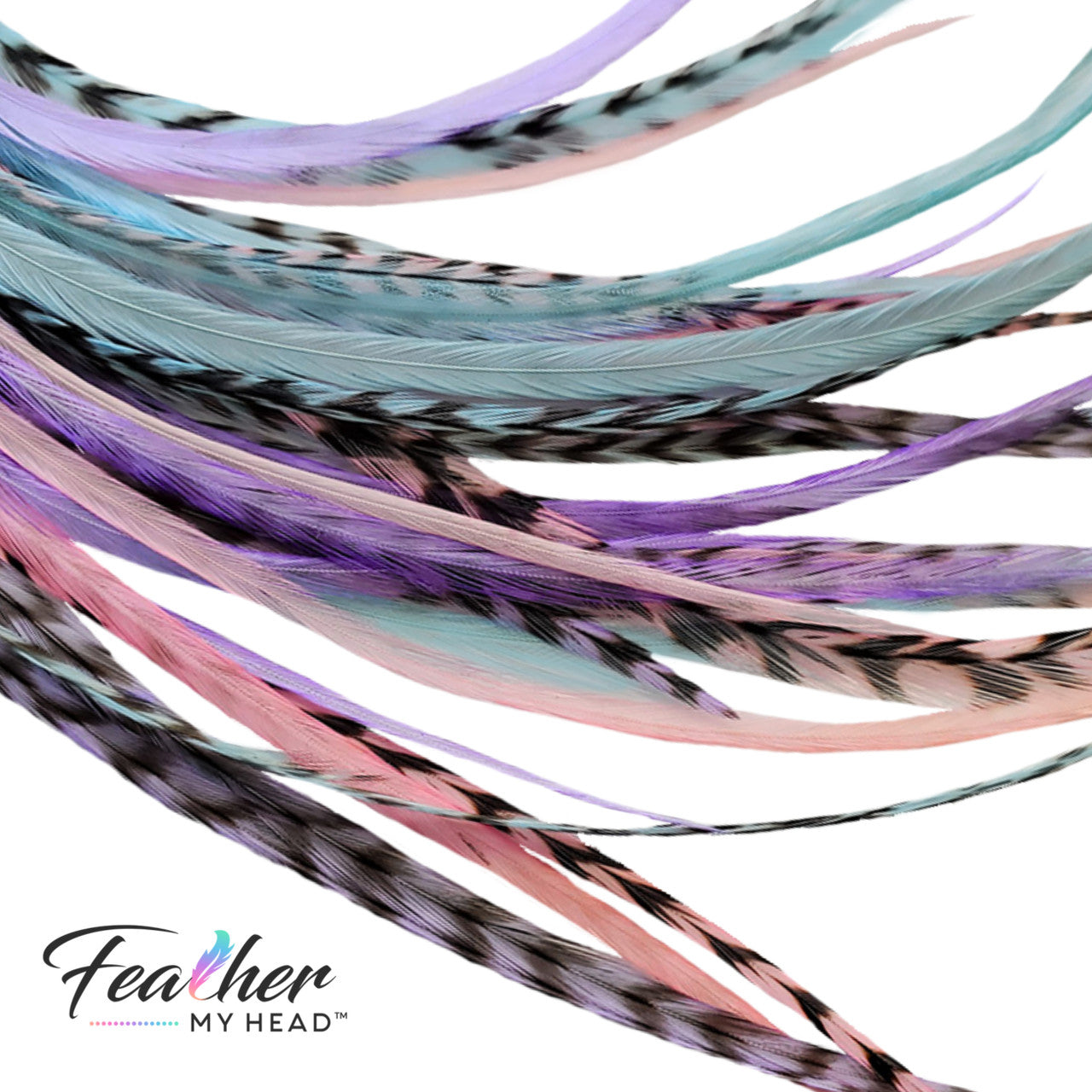 These soft pastel colors of Lilac Purple, Pink Blush and Blue Frosted Cupcake will make you look like a magical cupcake princess.
Choose the length that’s right for you – we offer feathers that are over 16 inches long. Adding them is super easy with an optional feather kit, complete with step-by-step instructions and photos. We use only premium grade hair feathers – in both solid colors and patterned grizzly stripes. Each feather is unique in size and shape too.