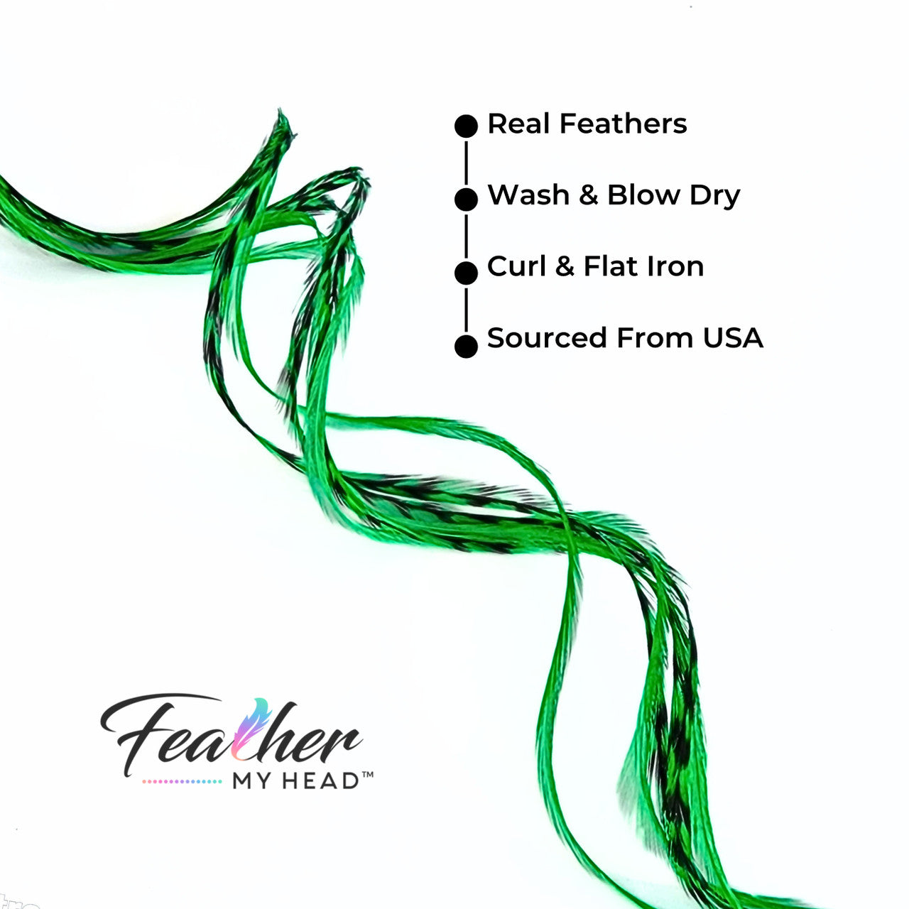 Stand out with our Kelly Green Hair Feathers! These vibrant green feather extensions add a bold, stylish touch to any look. Perfect for game day, themed events, or everyday wear.