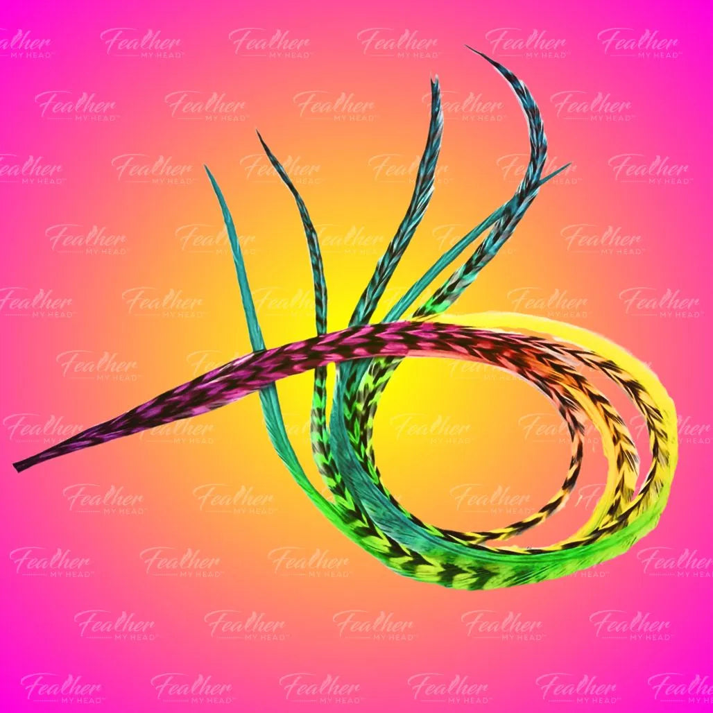 Hair Feathers Extension Kit With Very Long Multi Color Rainbow Feathers - Butterfly Kisses Set