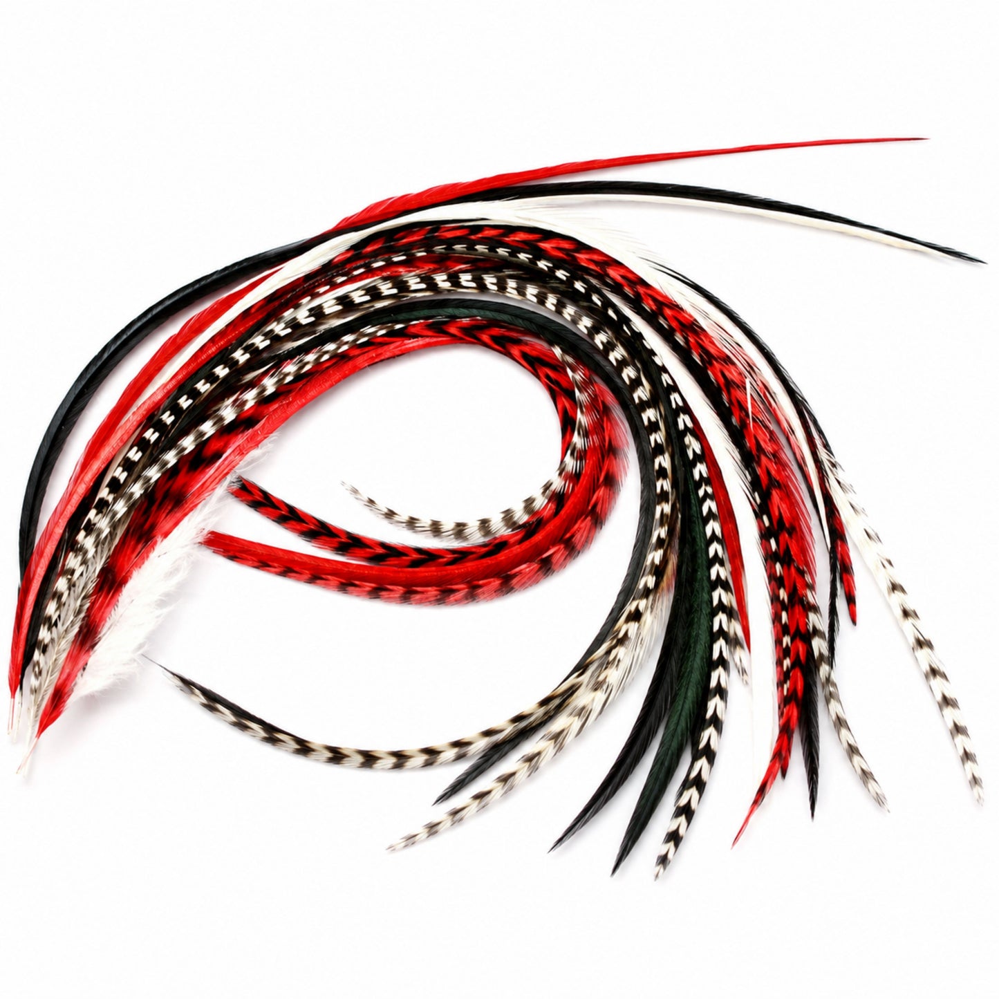 Vixen - Red, Black & White Feather Hair Extensions