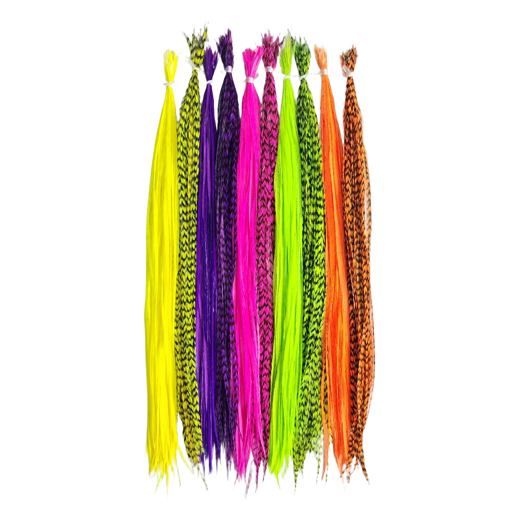 Neon Fluorescent Hair Feather Extensions – Bundle