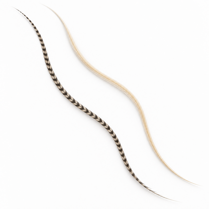 Natural grizzly and cream hair feather examples side by side; each sold individually.