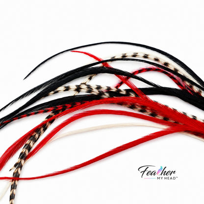 Vixen - Red, Black & White Feather Hair Extensions