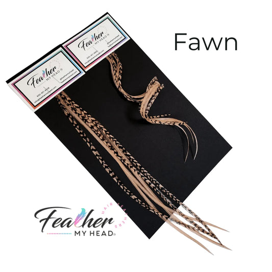 Fawn Feather Hair Extension Kit. Beige Brown Feather Hair extensions with a pink undertone.  Hair Feathers By Feather My Head in long lengths.