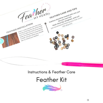 Feather Hair Extension Kit by Feather My Head. Mix of  brown, butterscotch yellow, orange and red feathers.  Real hair feathers in long lengths.