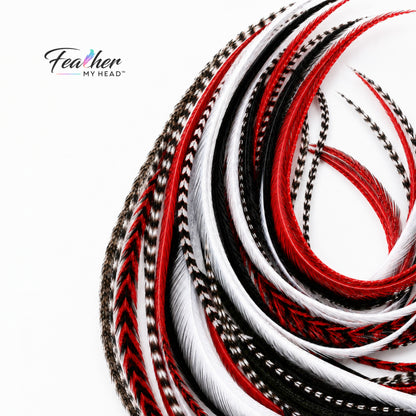 Vixen - Red, Black & White Feather Hair Extensions