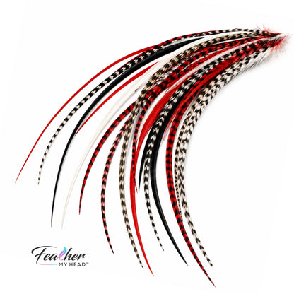 Vixen - Red, Black & White Feather Hair Extensions