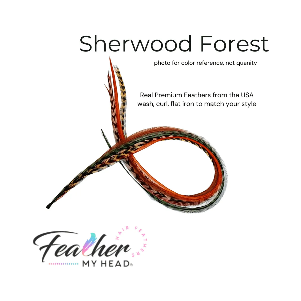 Sherwood Forest Feather Hair Extensions . Mix of Red,  Brown, Butterscotch Green and Orange Feathers. Long Lengths and Hair Feather Kit Available