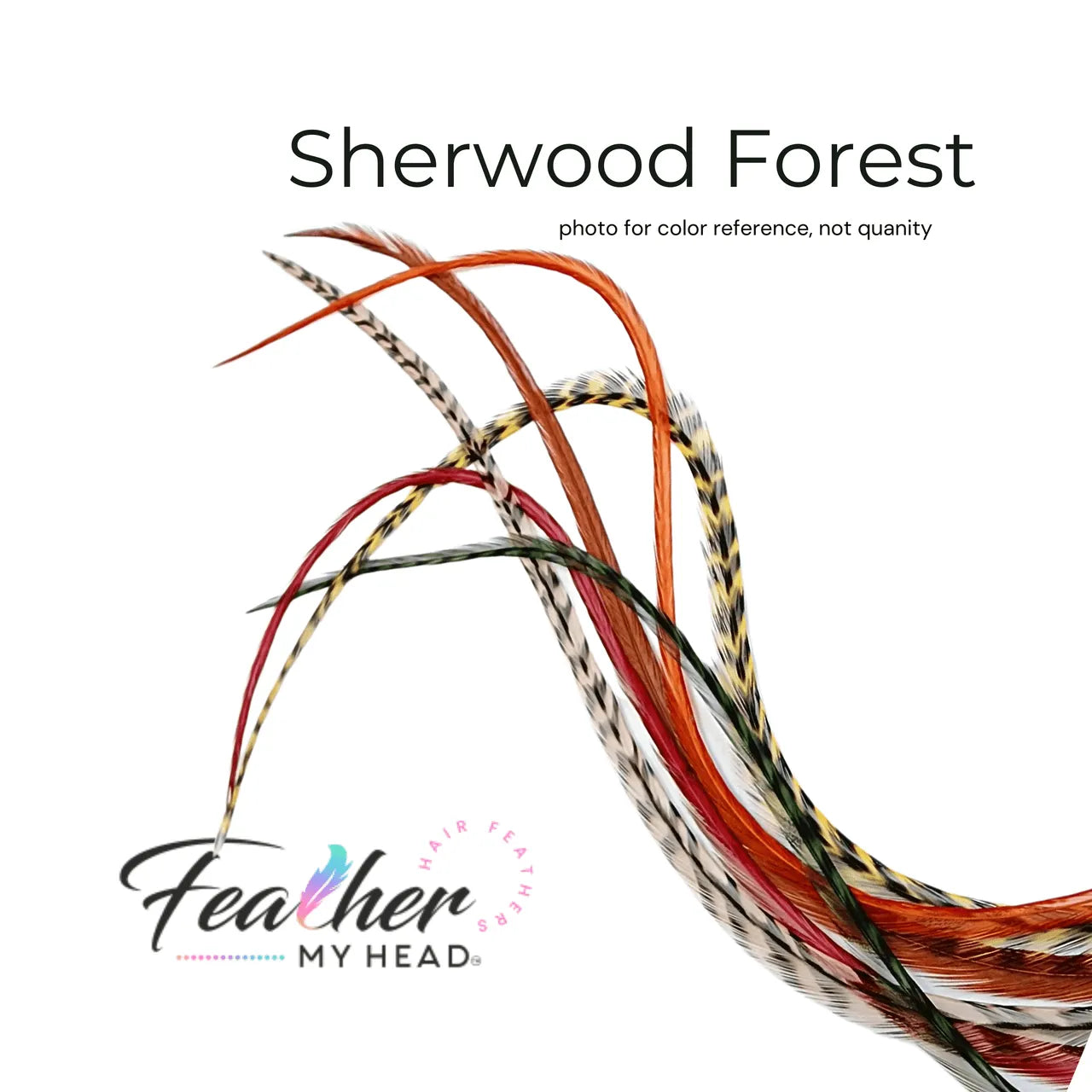 Sherwood Forest Feather Hair Extensions . Mix of Red,  Brown, Butterscotch Green and Orange Feathers. Long Lengths and Hair Feather Kit Available