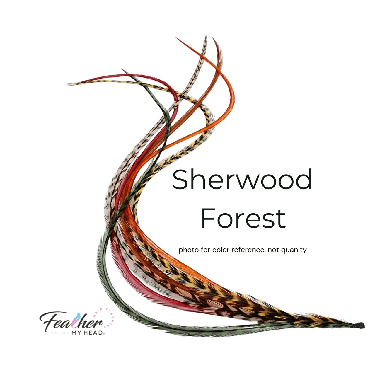 Sherwood Forest Feather Hair Extensions . Mix of Red,  Brown, Butterscotch Green and Orange Feathers. Long Lengths and Hair Feather Kit Available