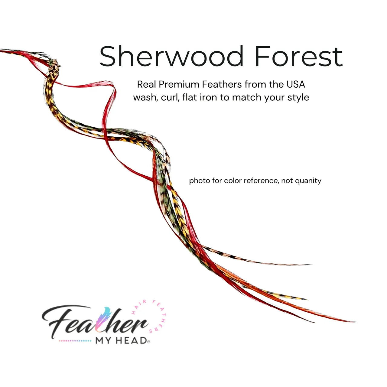 Sherwood Forest Feather Hair Extensions . Mix of Red,  Brown, Butterscotch Green and Orange Feathers. Long Lengths and Hair Feather Kit Available