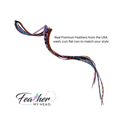 Feather Hair Extension Kit by Feather My Head. Mix of  Blue Feathers, Plum Purple Feathers, Brown Feathers.  Real hair feathers in long lengths. Halloween costume accessory
