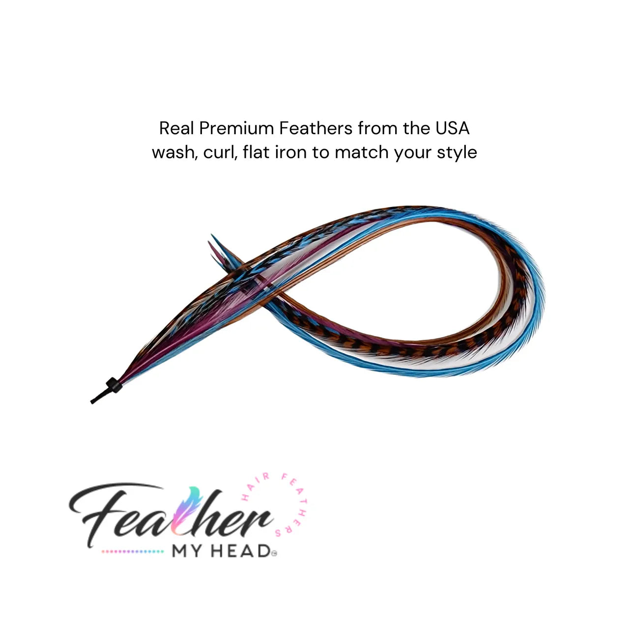Feather Hair Extension Kit by Feather My Head. Mix of  Blue Feathers, Plum Purple Feathers, Brown Feathers.  Real hair feathers in long lengths. Halloween costume accessory