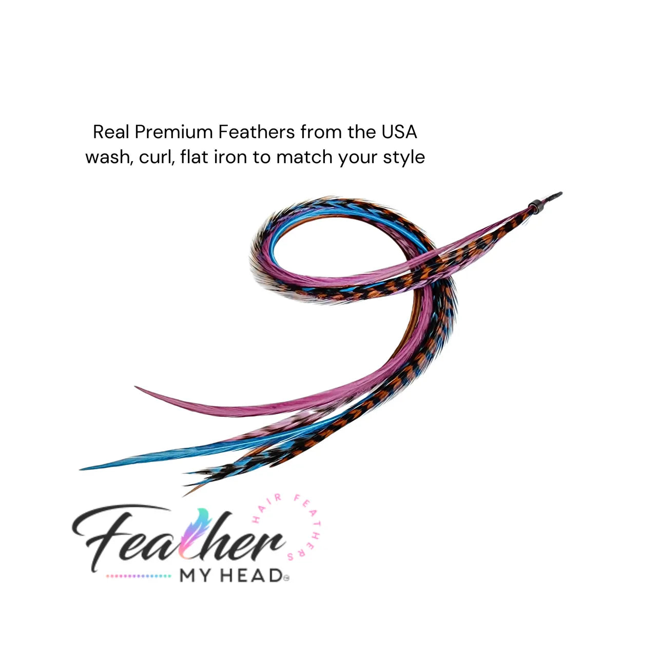 Feather Hair Extension Kit by Feather My Head. Mix of  Blue Feathers, Plum Purple Feathers, Brown Feathers.  Real hair feathers in long lengths. Halloween costume accessory