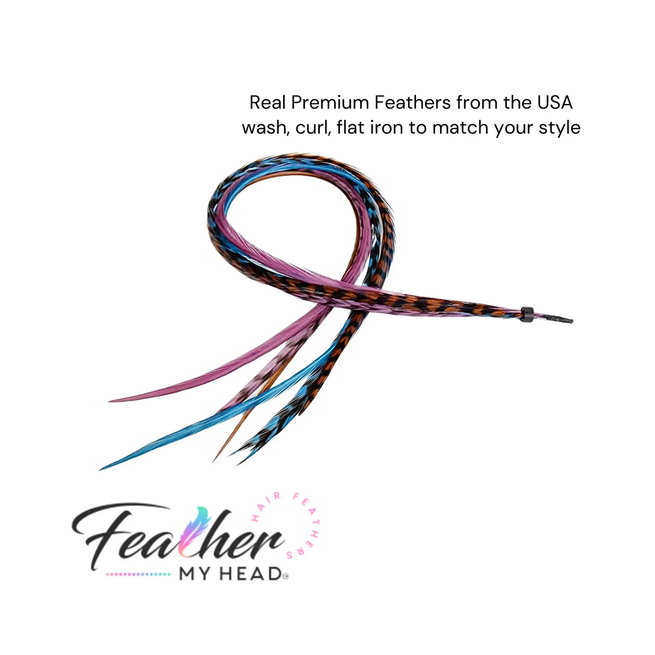 Feather Hair Extension Kit by Feather My Head. Mix of  Blue Feathers, Plum Purple Feathers, Brown Feathers.  Real hair feathers in long lengths. Halloween costume accessory