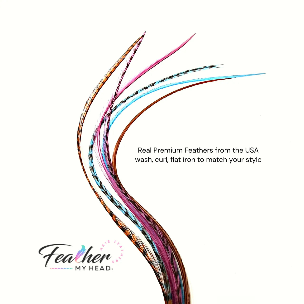 Feather Hair Extension Kit by Feather My Head. Mix of  Blue Feathers, Plum Purple Feathers, Brown Feathers.  Real hair feathers in long lengths. Halloween costume accessory