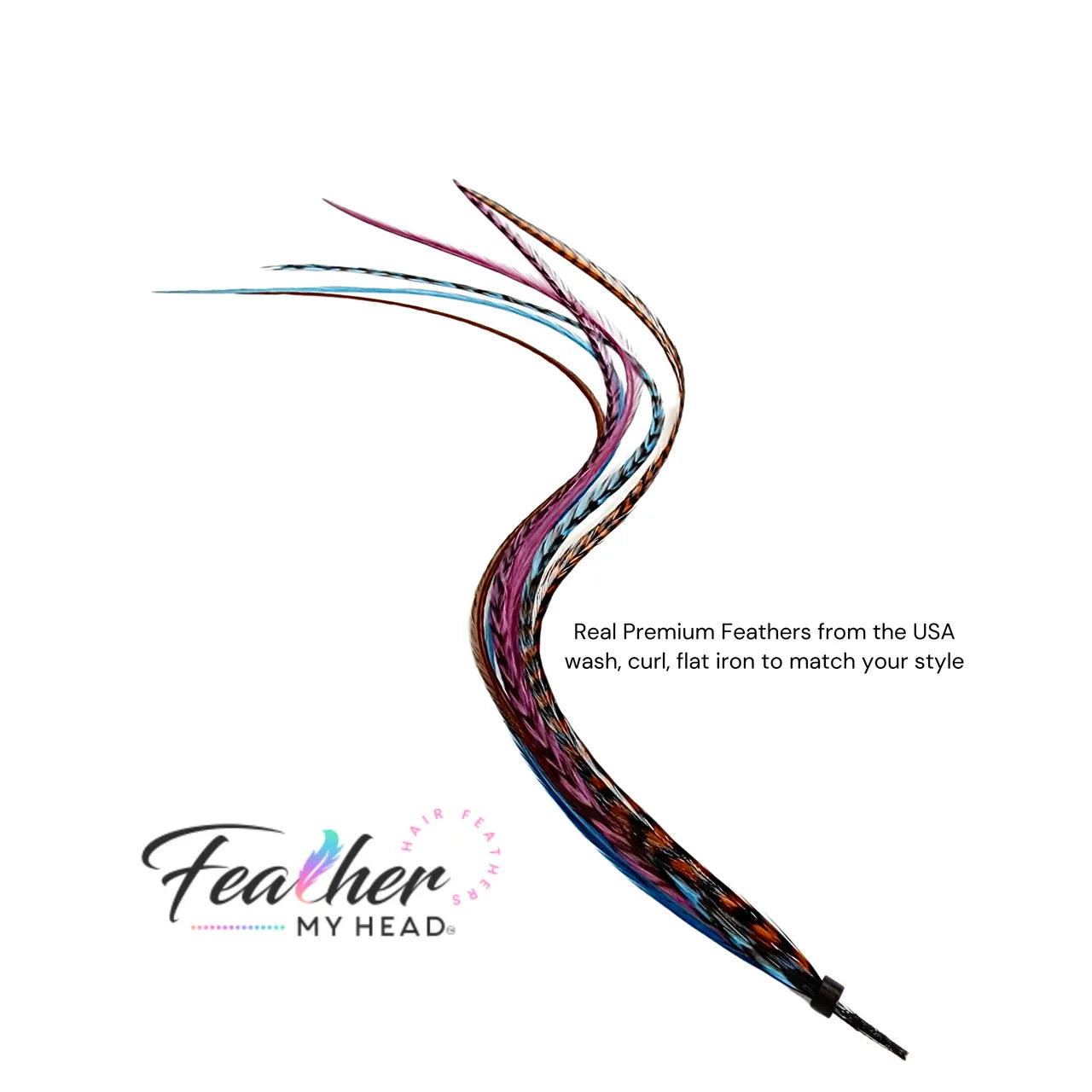 Feather Hair Extension Kit by Feather My Head. Mix of  Blue Feathers, Plum Purple Feathers, Brown Feathers.  Real hair feathers in long lengths. Halloween costume accessory