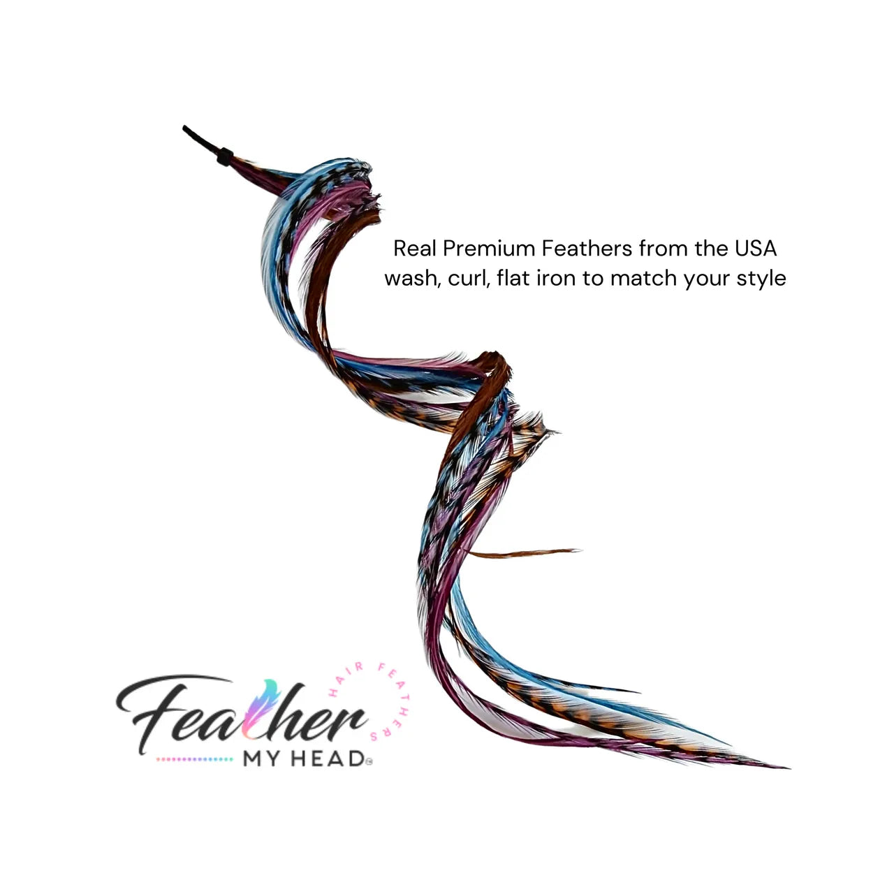Feather Hair Extension Kit by Feather My Head. Mix of  Blue Feathers, Plum Purple Feathers, Brown Feathers.  Real hair feathers in long lengths. Halloween costume accessory