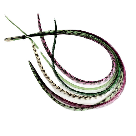 Barberry – Plum Purple, Green & White Hair Feather Extensions