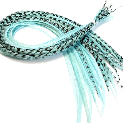 blue frost feather hair extension pastel icy blue long rooster feather