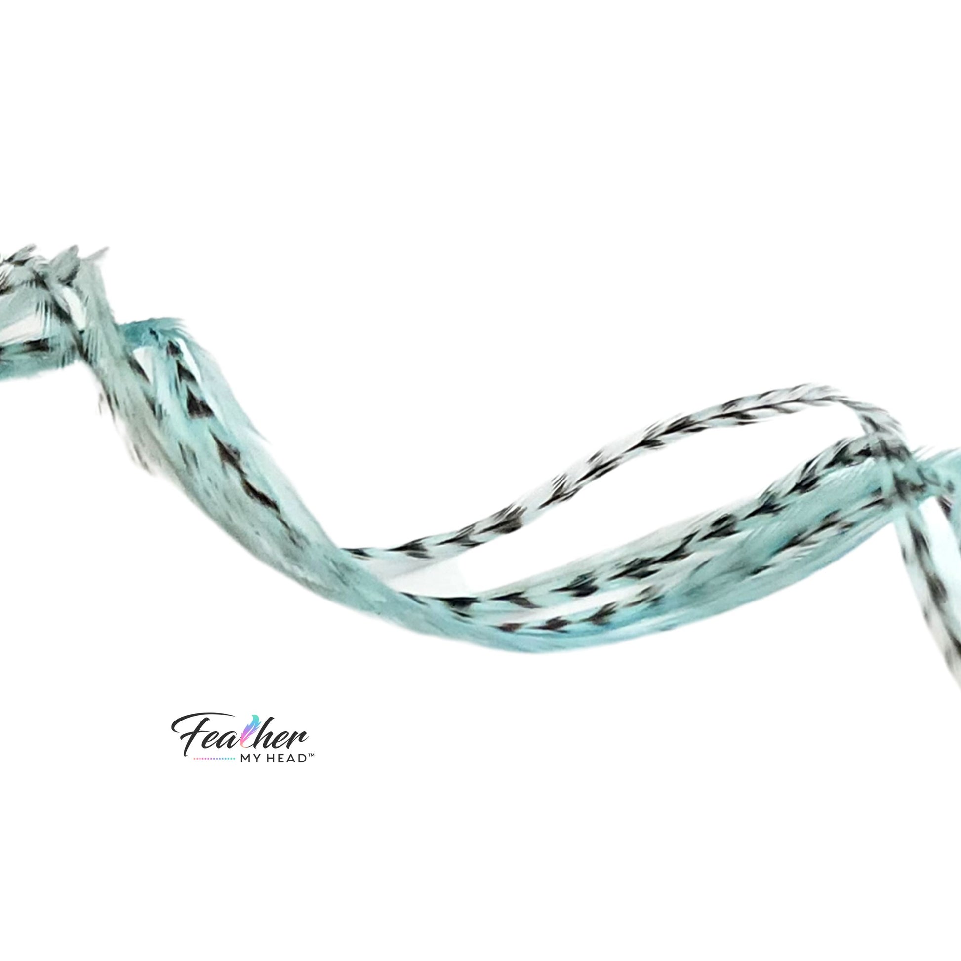 icy blue feather hair extension thin long feather with natural grizzly pattern
