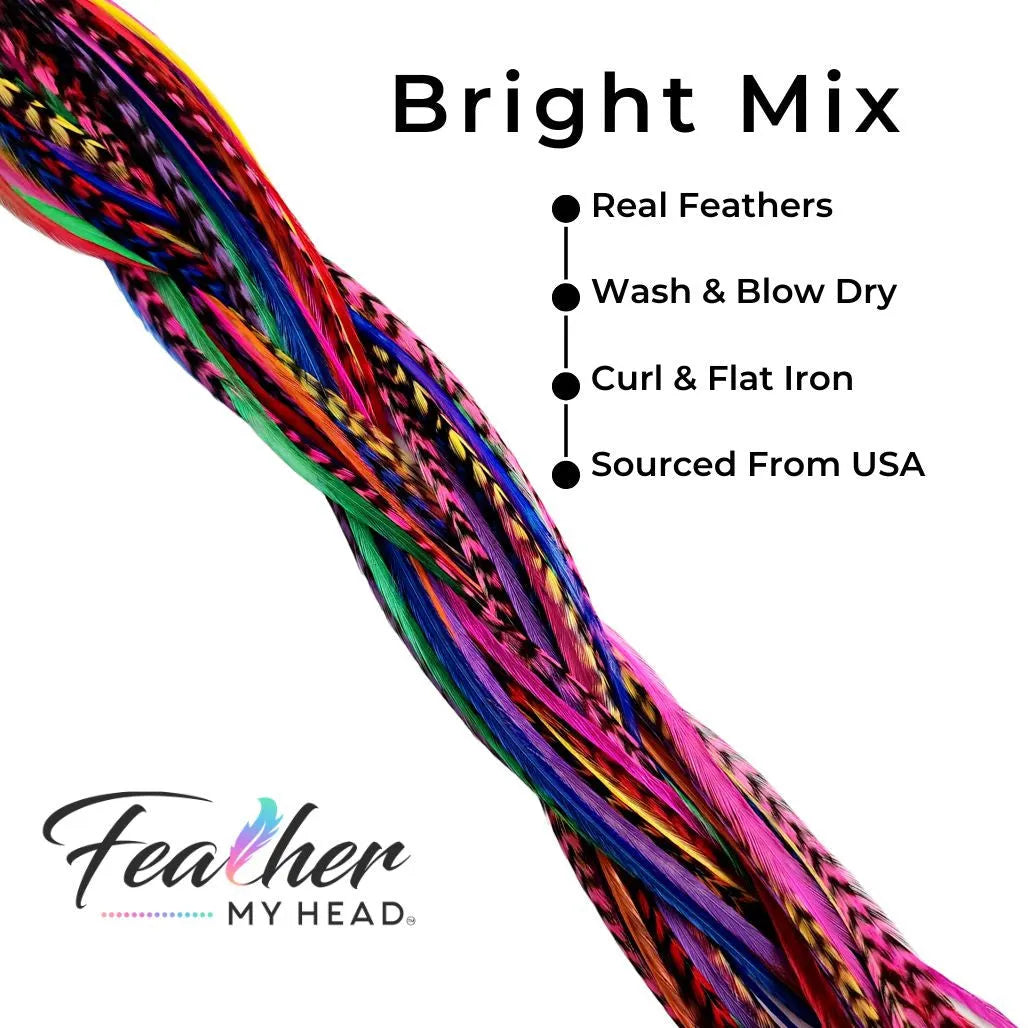 Our collection contains 16 real hair feathers in vibrant colors including pink, purple, blue, green, yellow, red, and orange — all conveniently packaged in one salon bulk pack.
With many lengths to choose from (10 to 12 inches; 12 to 14 inches; 14 to 16 inches; and mega long over 16 inches), our feathers guarantee a perfect fit every time. Plus, they’re premium grade, heat resistant, and have been tested extensively to hold up against curl, flat iron, and blow dry styles. 