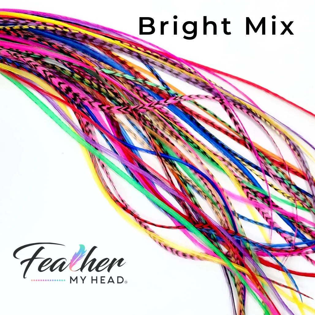 Our collection contains 16 real hair feathers in vibrant colors including pink, purple, blue, green, yellow, red, and orange — all conveniently packaged in one salon bulk pack.
With many lengths to choose from (10 to 12 inches; 12 to 14 inches; 14 to 16 inches; and mega long over 16 inches), our feathers guarantee a perfect fit every time. Plus, they’re premium grade, heat resistant, and have been tested extensively to hold up against curl, flat iron, and blow dry styles. 