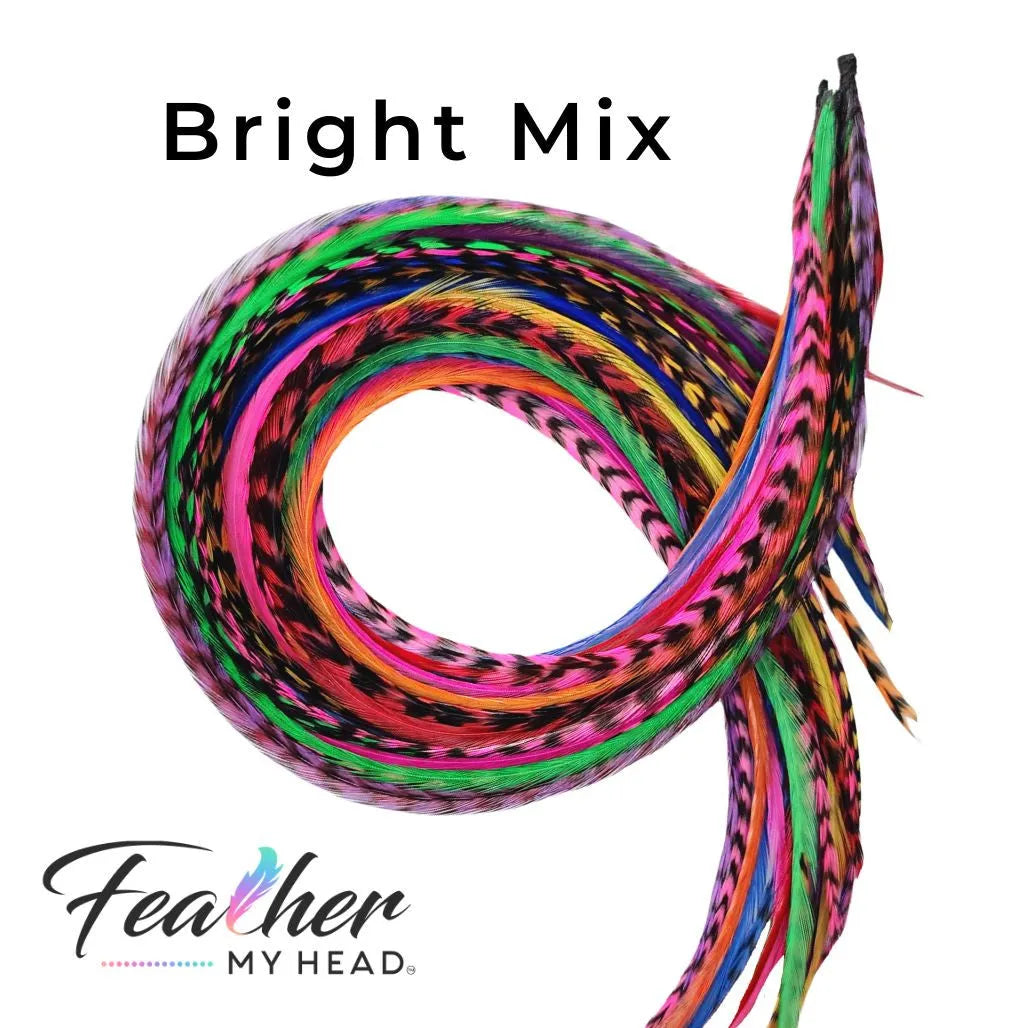 Our collection contains 16 real hair feathers in vibrant colors including pink, purple, blue, green, yellow, red, and orange — all conveniently packaged in one salon bulk pack.
With many lengths to choose from (10 to 12 inches; 12 to 14 inches; 14 to 16 inches; and mega long over 16 inches), our feathers guarantee a perfect fit every time. Plus, they’re premium grade, heat resistant, and have been tested extensively to hold up against curl, flat iron, and blow dry styles. 