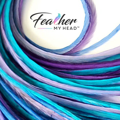 Dancing Waters Feather Hair Extensions – Blue Purple Turquoise Mix