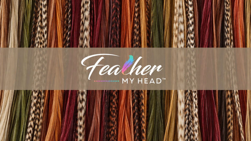 Autumn-colored feather hair extensions in warm coordinated shades