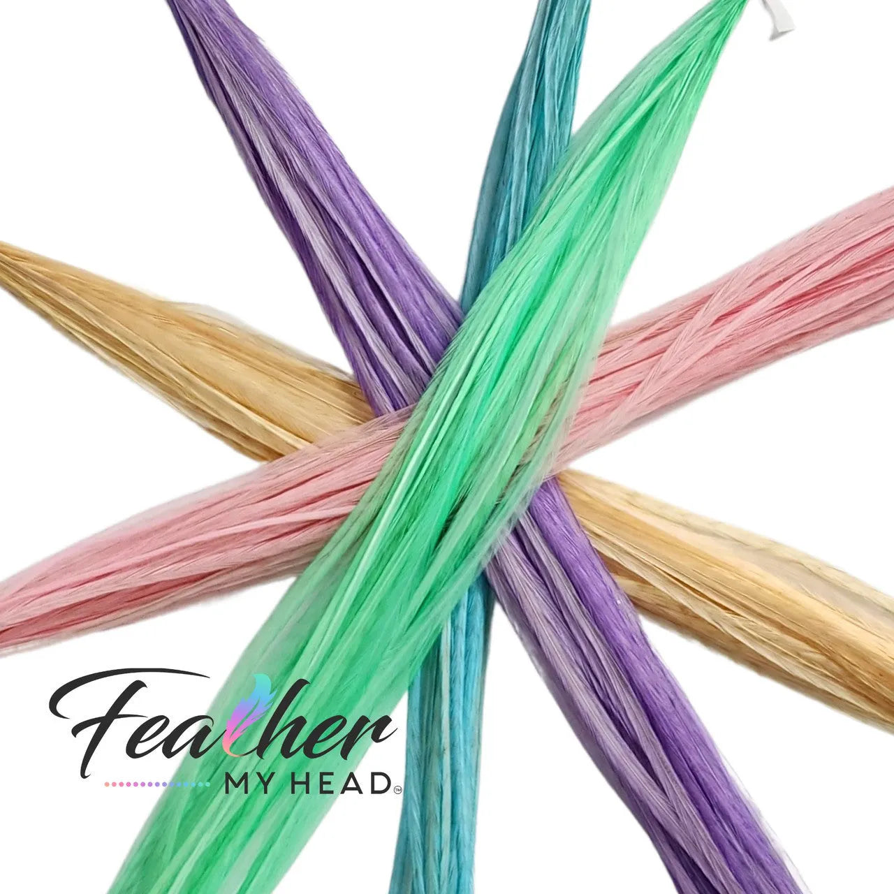 Feather My Head Hair Feathers in pastel colors of pink, blue, purple, yellow