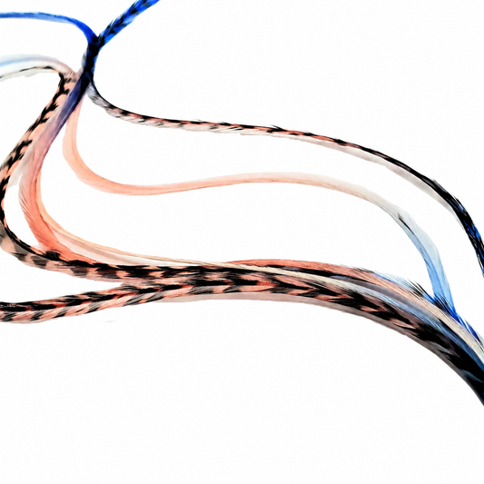 Sandy Beaches Feather Hair Extensions – Blue Coral Ombre Mix