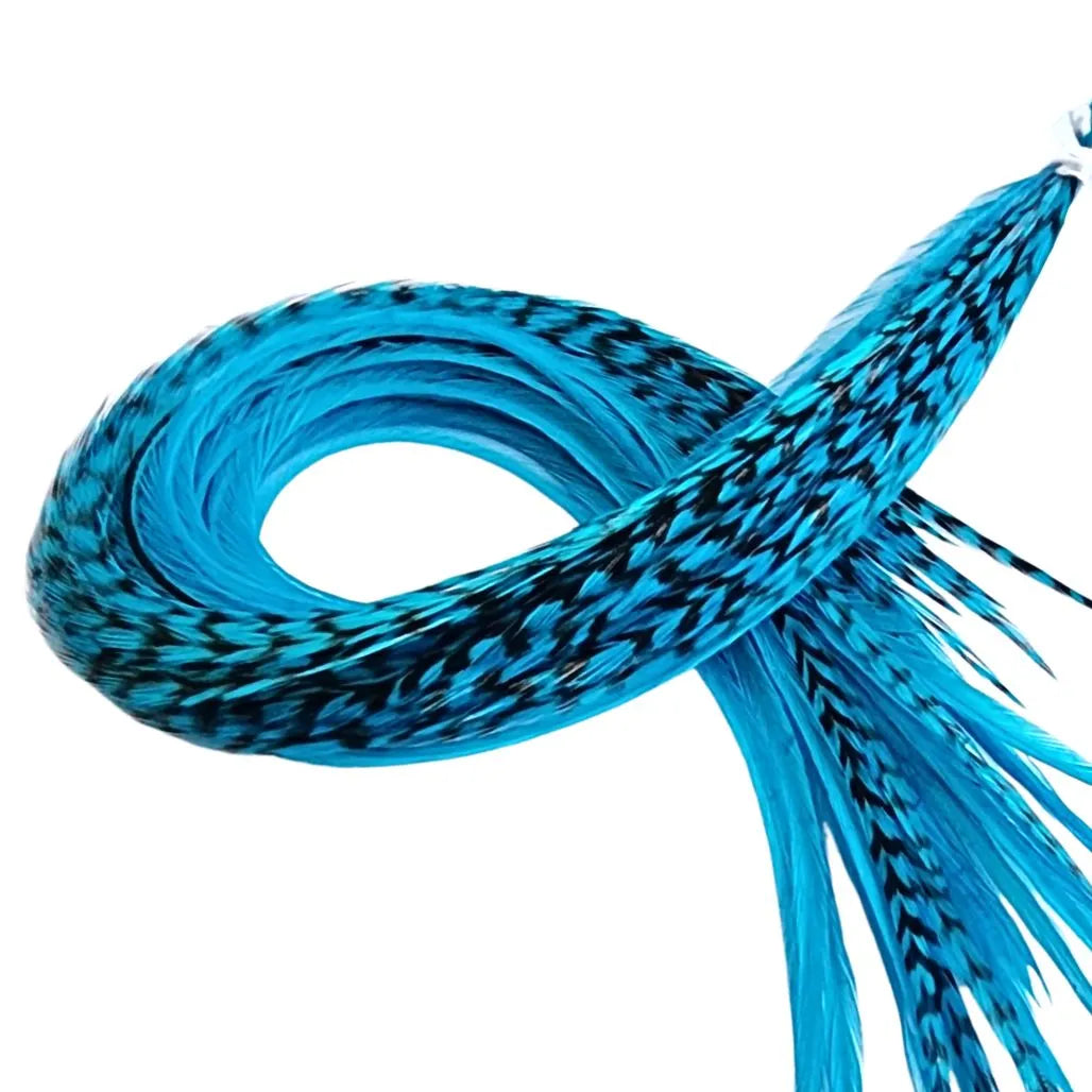 Turquoise Blue feather color reference from Feather My Head's single-color collection; photo illustrates the shade, not the ordered quantity or length.