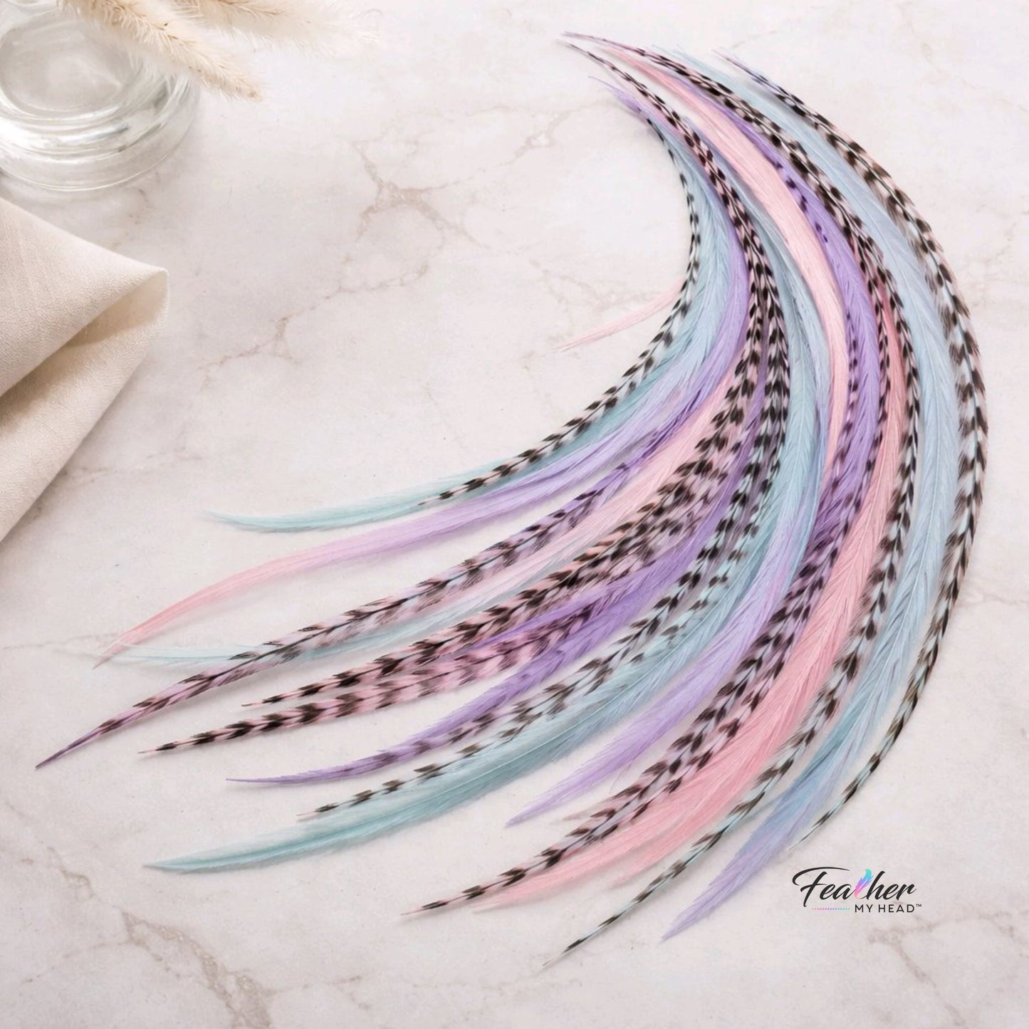 Pastel rooster feather hair extensions from the Frosted Cupcake designer mix.