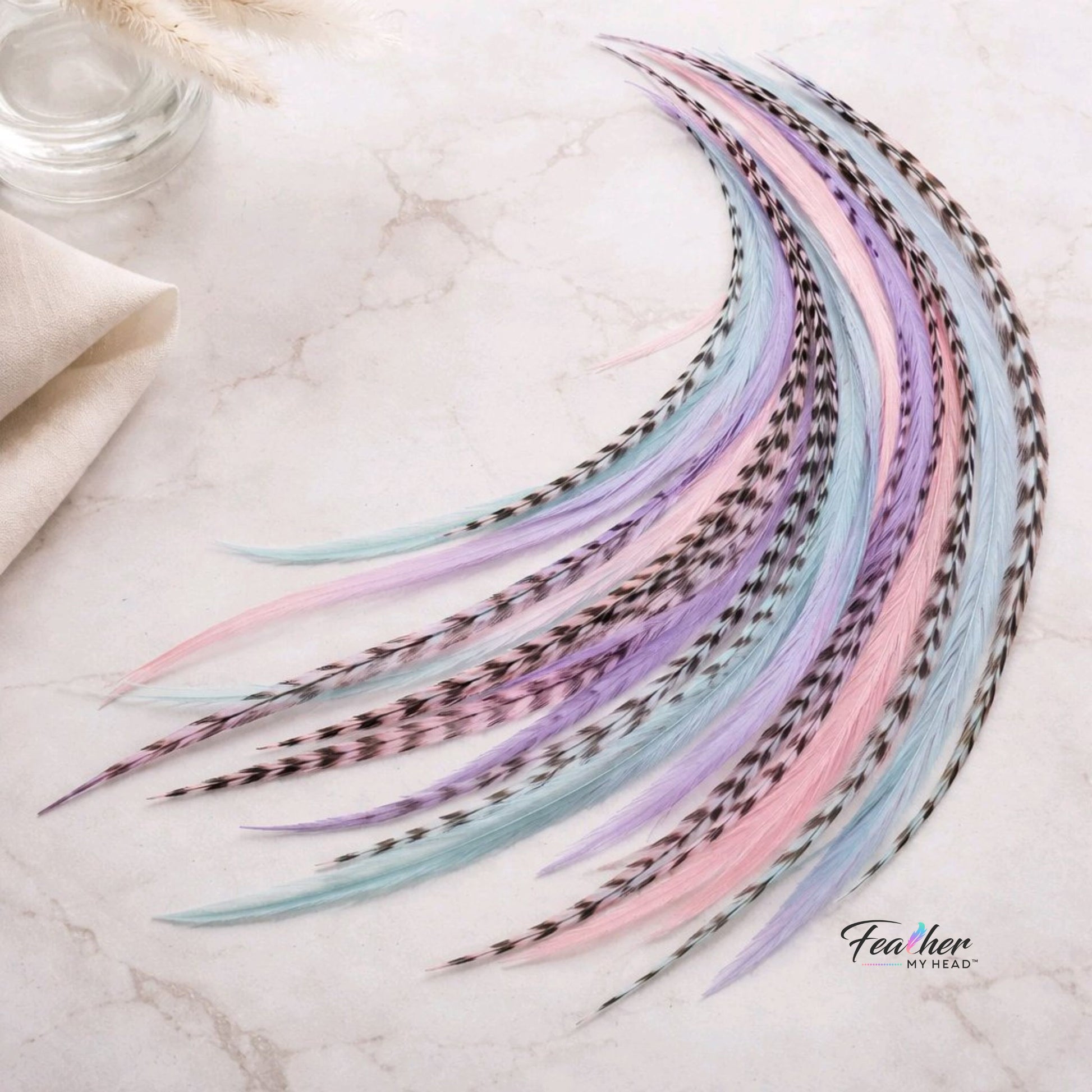 Pastel rooster feather hair extensions from the Frosted Cupcake designer mix.