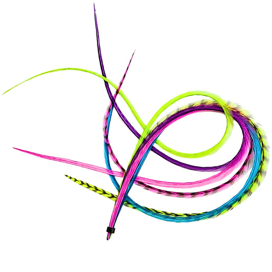 Pink, Green, Purple and Blue Hair Feather - Bundle