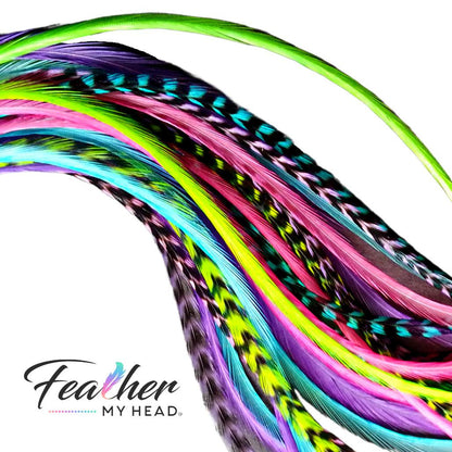Feather My Head Hair Feathers in colors of pink, green and blue