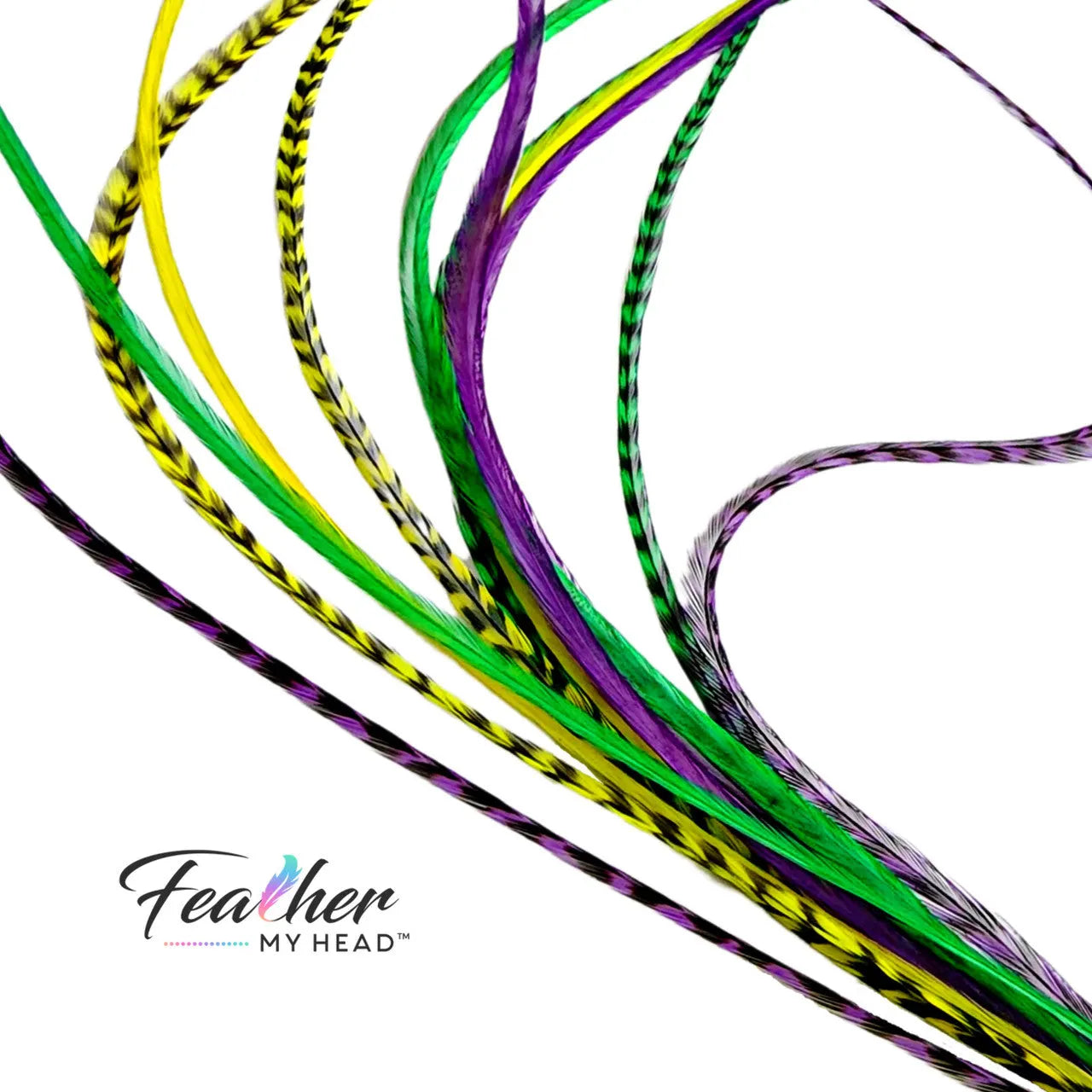 Add festive Mardi Gras hair feathers to your carnival look with our premium purple, green, and gold feather extensions that bring the spirit of New Orleans.

