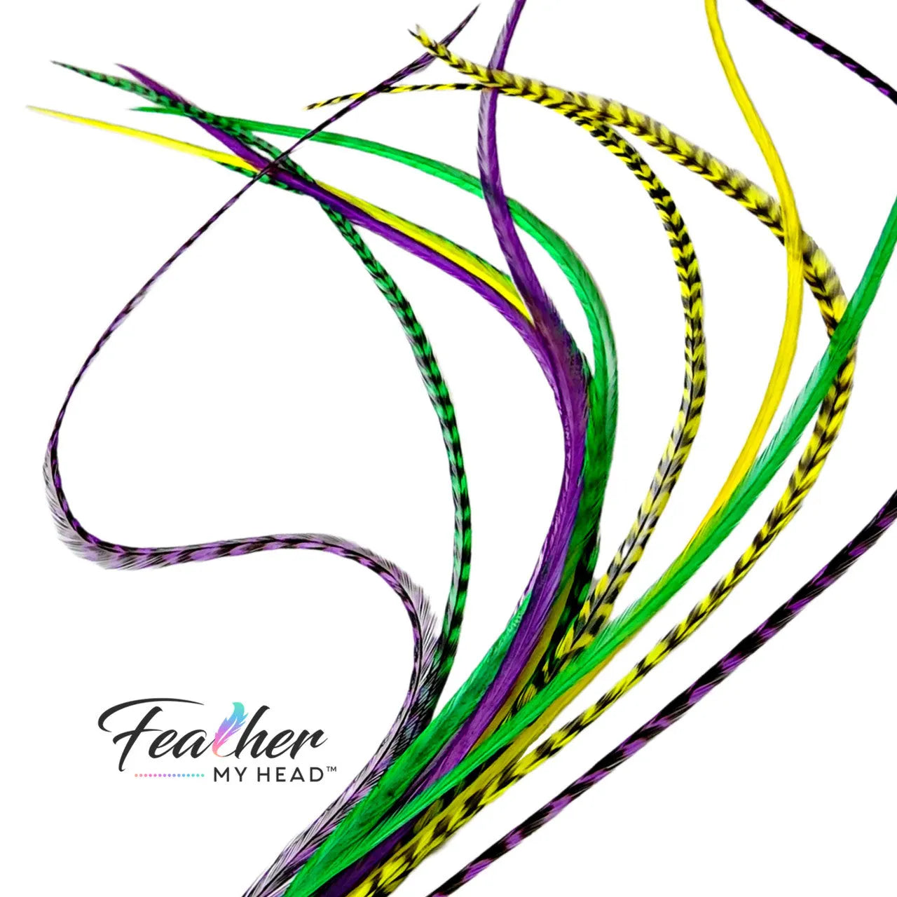 Add festive Mardi Gras hair feathers to your carnival look with our premium purple, green, and gold feather extensions that bring the spirit of New Orleans.

